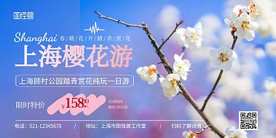 上海风光蓝色简约宣传横版海报