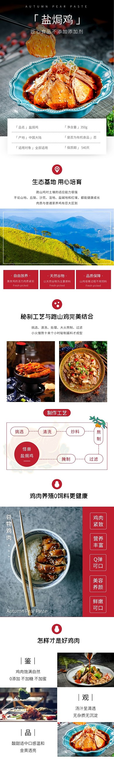 盐焗鸡商品介绍简约风红色详情页