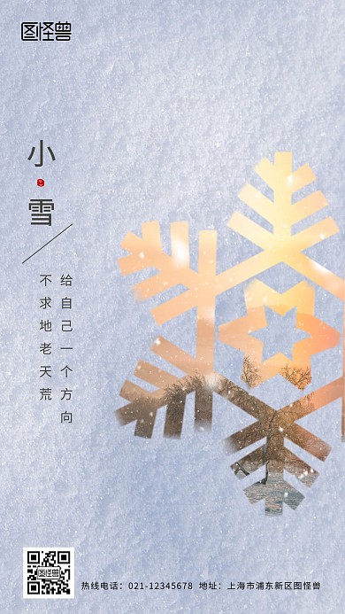 小雪、雪花、冬天、二十四节气、摄影图海报