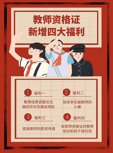 教师资格证福利创意竖版海报