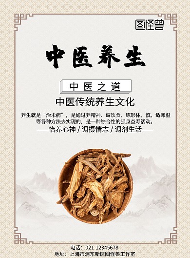 白色古风中医养生中医宣传海报
