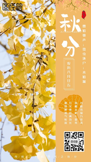 传统节气秋分简约图文手机海报