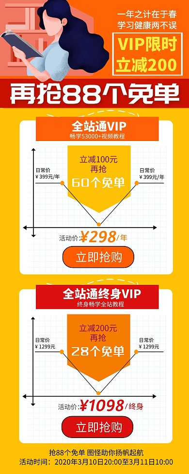 黄色折线图立即抢购VIP招募营销长图