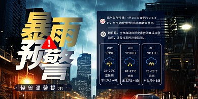 暴雨温馨提示简约AIGC印刷横版海报