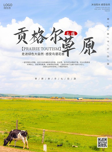 摄影风简约大气克旗旅游草原自然旅游海报
