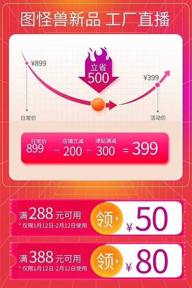 淘宝天猫店铺降价活动主图价格曲线图