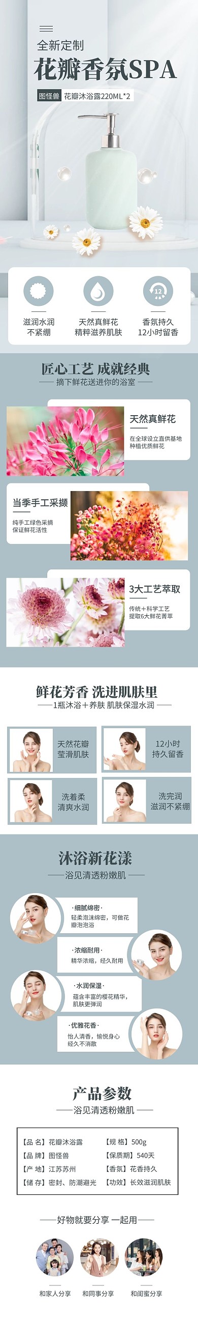 花瓣沐浴露护肤家居日用品详情页