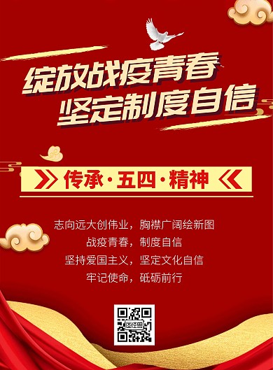 绽放战疫青春，坚定文化自信红色竖版海报