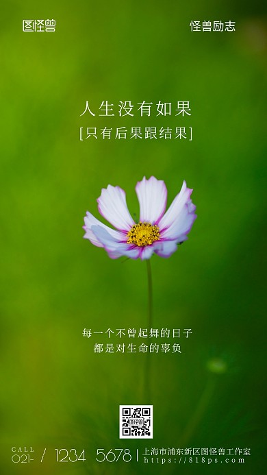 励志花草白色绿色简约风摄影图海报