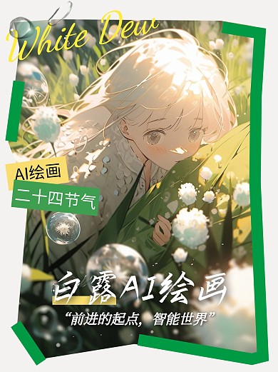 白露AI绘画创意绿色小红书首图封面