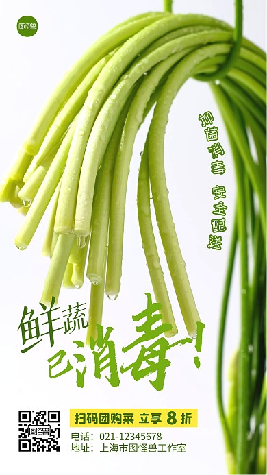 绿色鲜蔬已消毒团购优惠摄影图海报