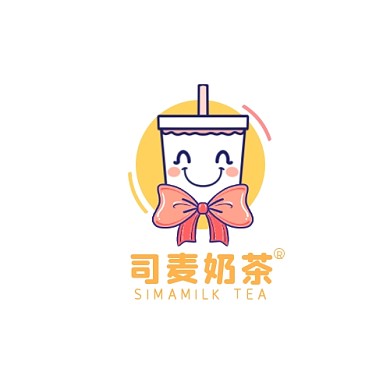 奶茶logo卡通可爱橙色平面logo设计