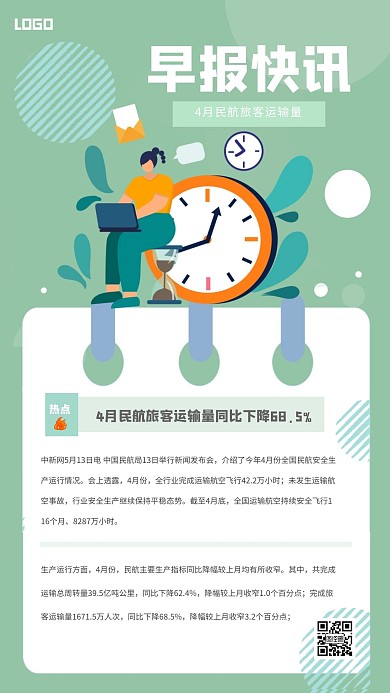 清新绿色早报快讯手机海报