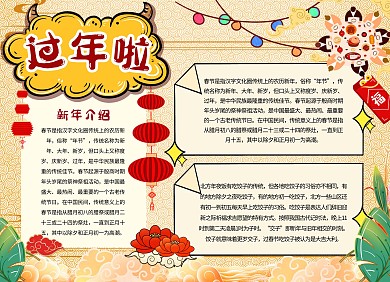 喜庆卡通春节习俗简介宣传手抄报