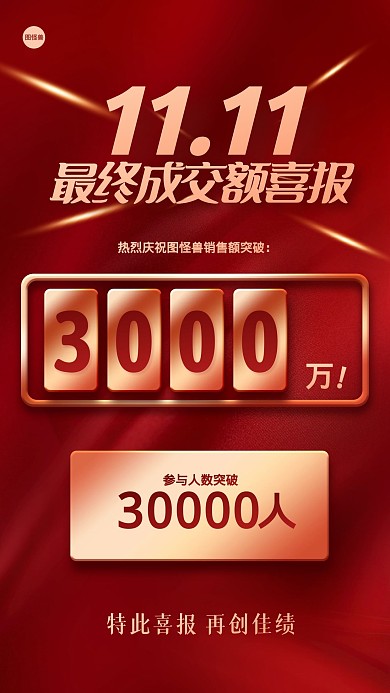 双十一最终成交额喜报微商晒单手机海报