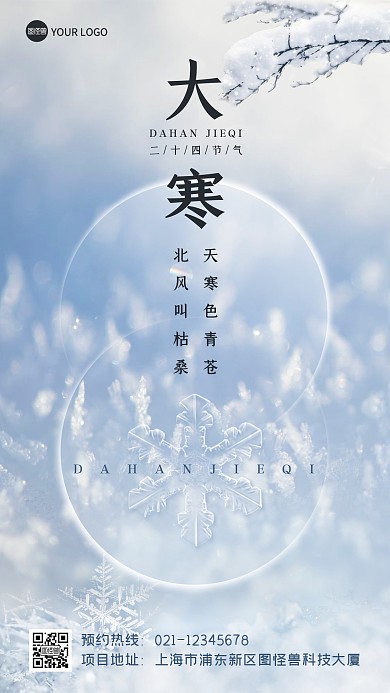 简约摄影风今日大寒节气节日问候手机海报