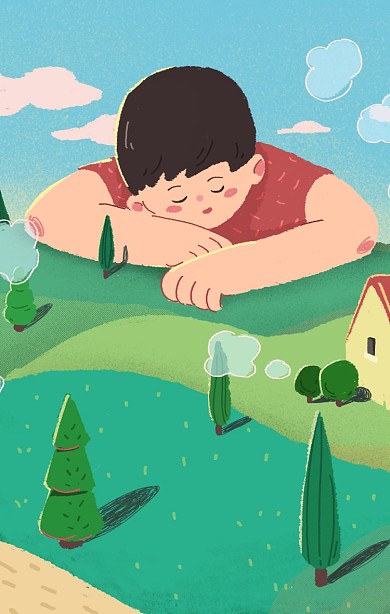 图怪兽原创元素卡通风格睡午觉的大男孩