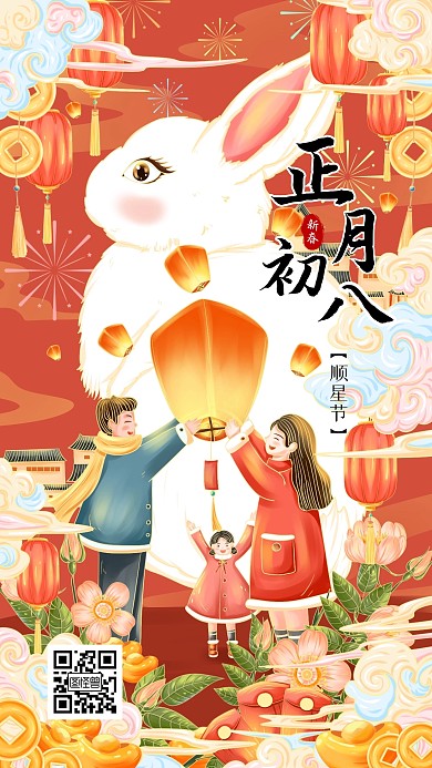 正月初八顺星节手机海报