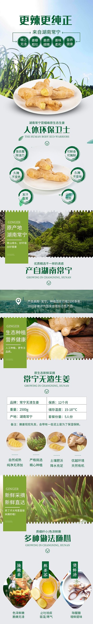 沙姜电商美食食品调味生姜简约绿色详情页