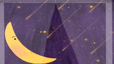 图怪兽原创元素 梦幻 月亮 星星 夜空 金黄色 