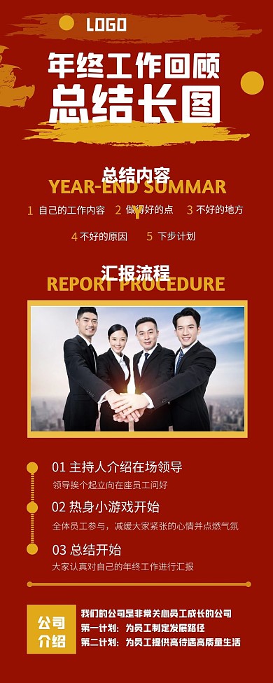 年终工作总结汇报简约大方营销长图