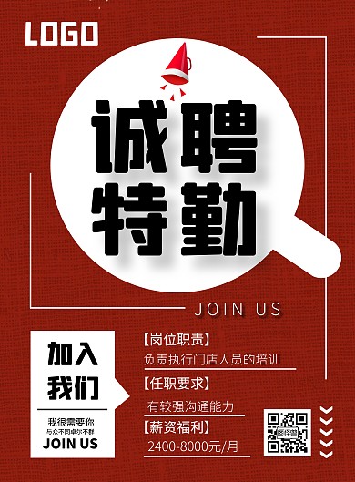 红色特勤招聘海报手机宣传海报