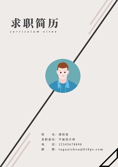 大气线条几何图形平面设计师简历封面