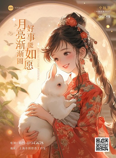唯美中秋节祝福问候宣传竖版海报