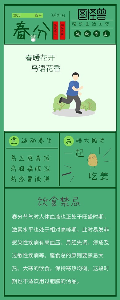 春分春天姜绿色复古创意营销长图