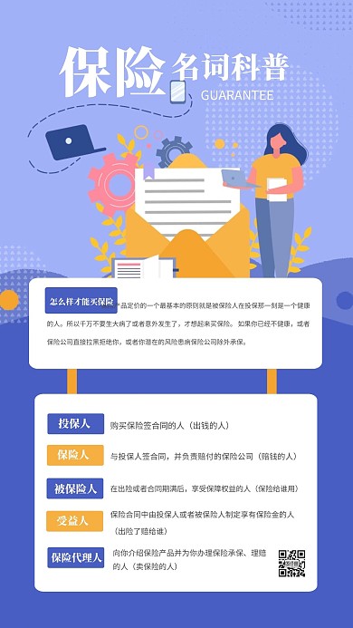 商务扁平保险名词科普手机海报
