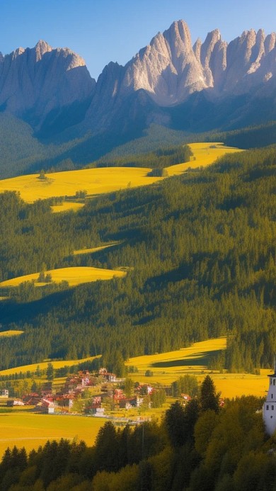 自然风景村庄山谷AI数字作品