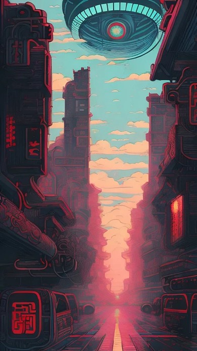 插画赛博朋克城市建筑物AI作品数字插画