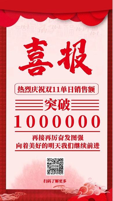 喜庆中国风双十一销售喜报宣传手机海报