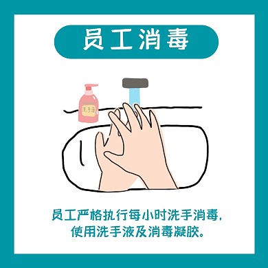 餐饮美食防疫承诺员工消毒方形海报