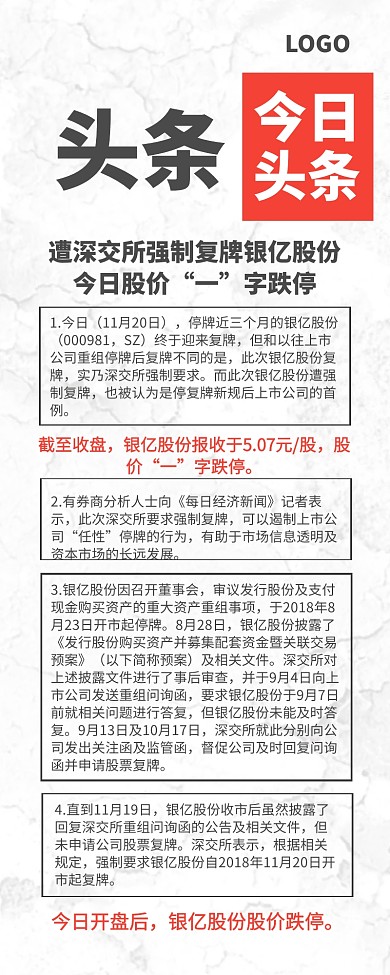 银亿股份今日股价“一”字跌停头条手机长图