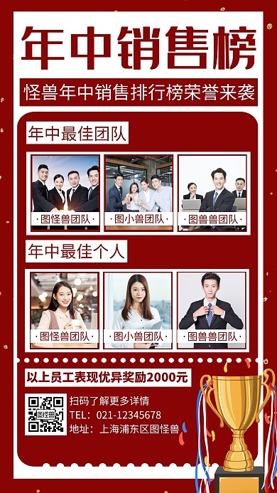 红色大气员工销售排行榜手机海报