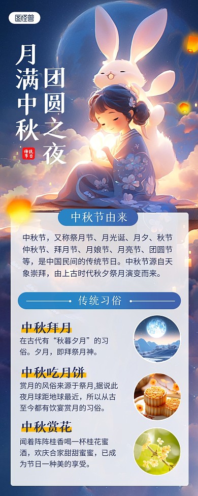 中秋节节日介绍由来科普营销长图
