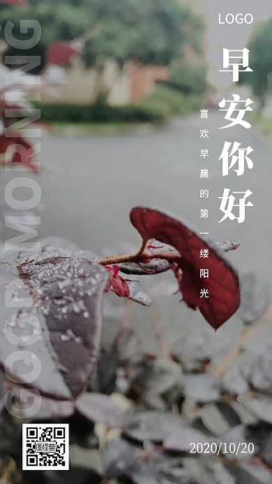简约风风景灰色2020日签早安海报