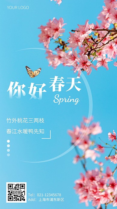 你好春天简约白色节气手机海报