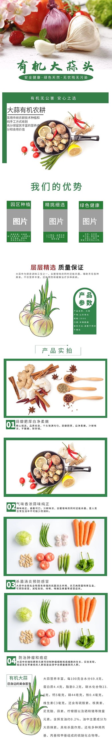 食品有机大蒜绿色简约淘宝详情页