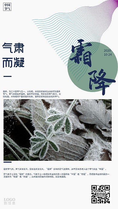 霜降清新风格节气海报