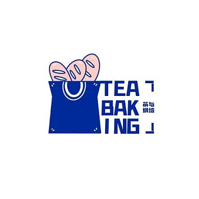茶与烘培LOGO蓝粉手绘餐饮店铺头像