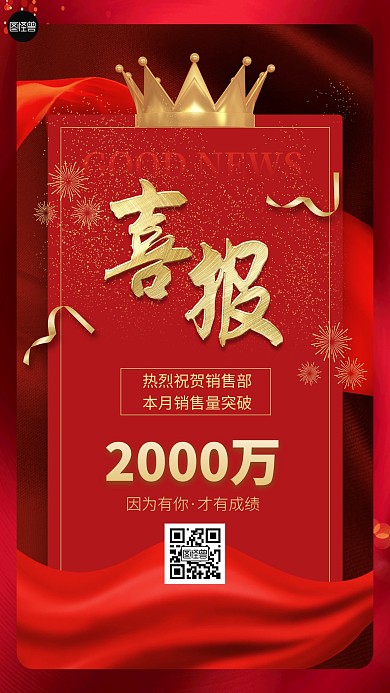喜报战报贺报业绩汇报卡片红色简约手机海报