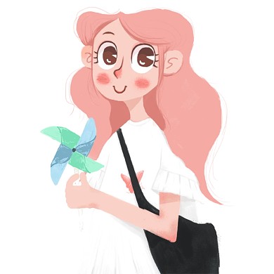 图怪兽原创元素手绘肌理插画手机壁纸女生
