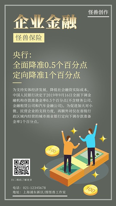 金融热点事件降息新闻手机海报