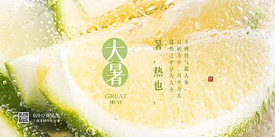 大暑节气祝福问候清新简约横版海报