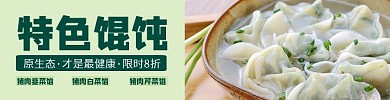 特色馄饨绿色美食横版海报