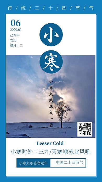 简约风中国传统节气小寒节气宣传手机海报
