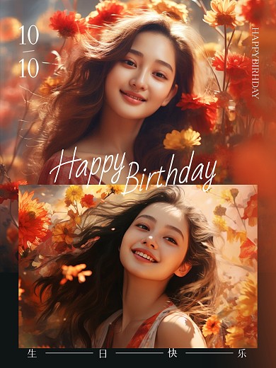 生日快乐祝福拼图效果模板