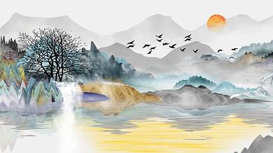 图怪兽原创元素古风新中式风格装饰画背景